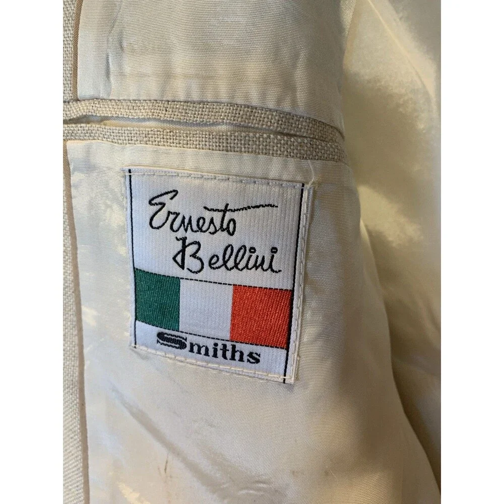 Vtg 70's Ernesto Bellini Linen Blazer Men's 44 Reg Beige Jacket 2 Button Lined